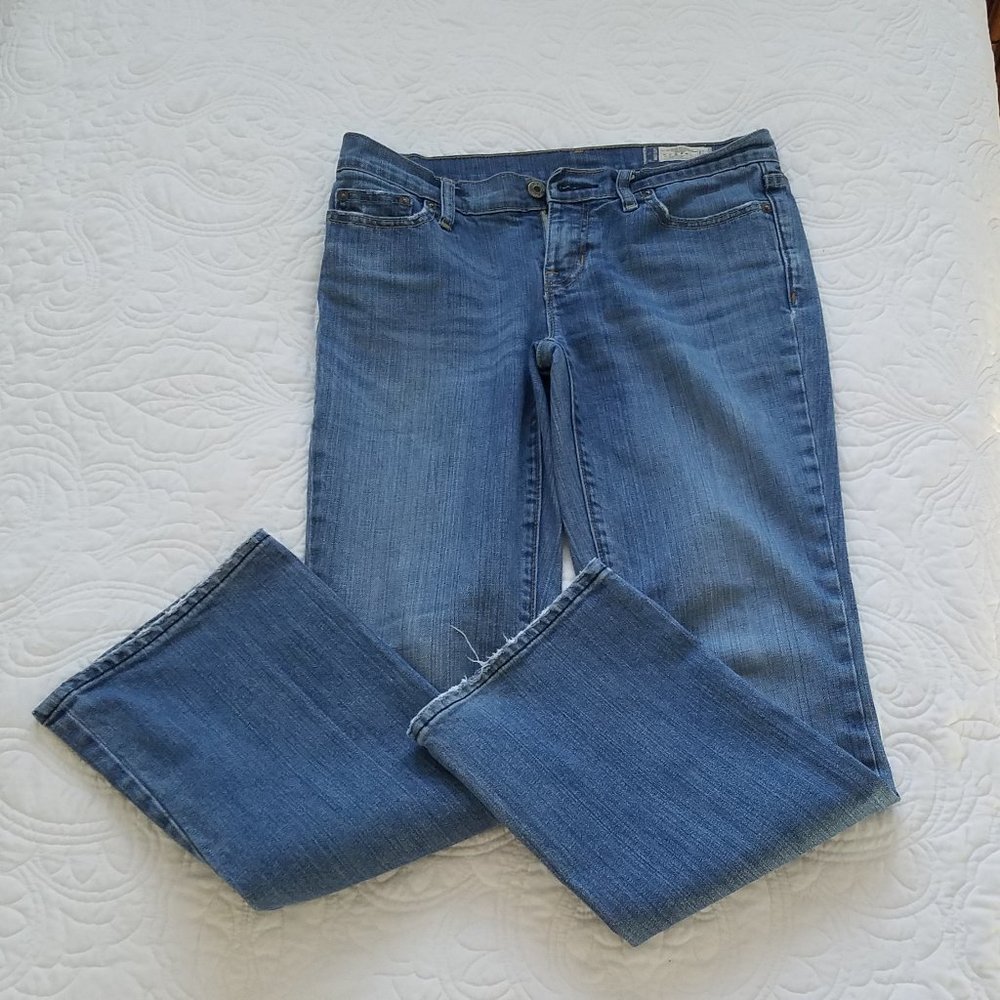 Gap 1969 Womens Jeans 4A/4C Blue Boot Cut Stretch Medium Whiskers Faded Wash